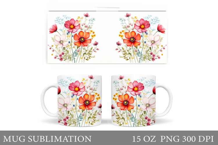 Flowers Mug Sublimation. Flowers Mug Wrap Design example image 1