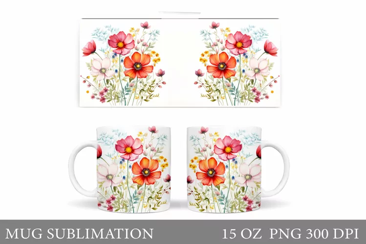 Flowers Mug Sublimation. Flowers Mug Wrap Design