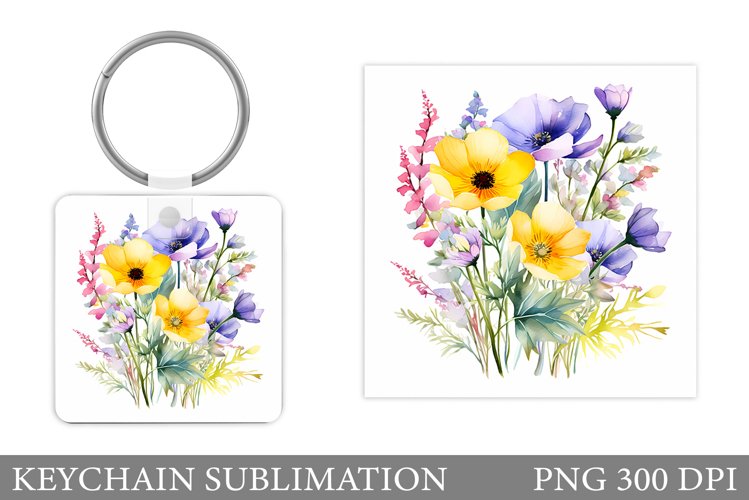 Wildflowers Keychain Design. Flowers Keychain Sublimation example image 1