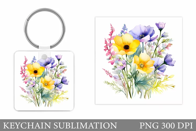 Wildflowers Keychain Design. Flowers Keychain Sublimation
