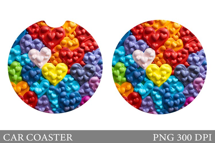 Hearts Car Coaster Sublimation. Colourful Hearts Car Coaster