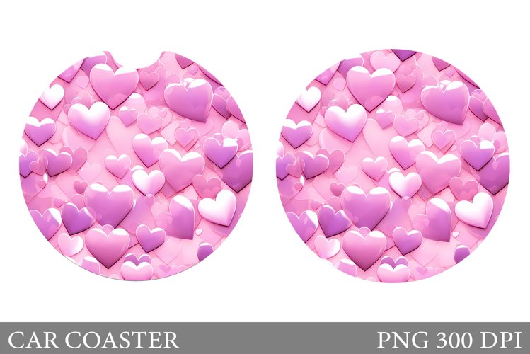 Hearts Car Coaster Sublimation. 3D Hearts Car Coaster Design example image 1