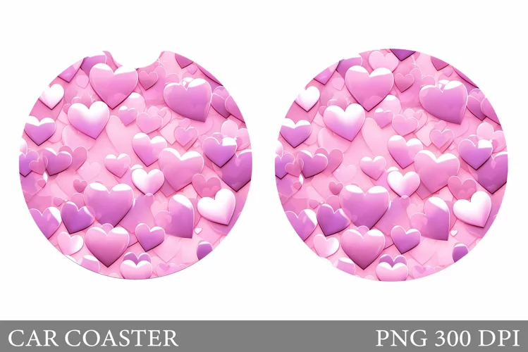 Hearts Car Coaster Sublimation. 3D Hearts Car Coaster Design