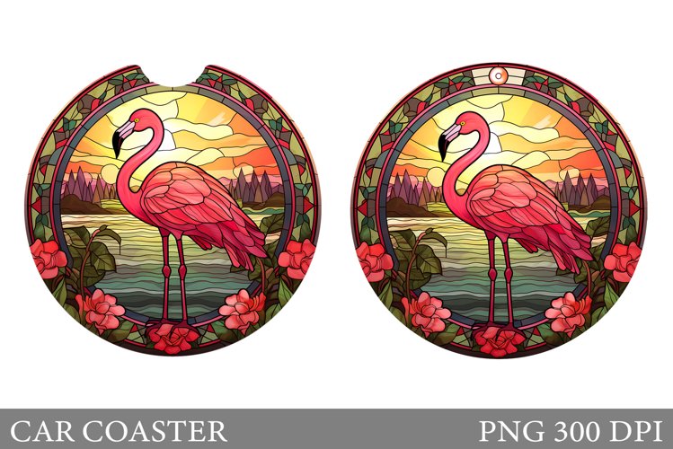 Flamingo Car Coaster. Stained Glass Flamingo Car Coaster