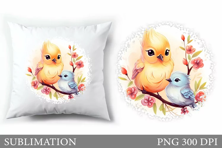 Cute Birds Mother's Day Pillow. Birds Sublimation