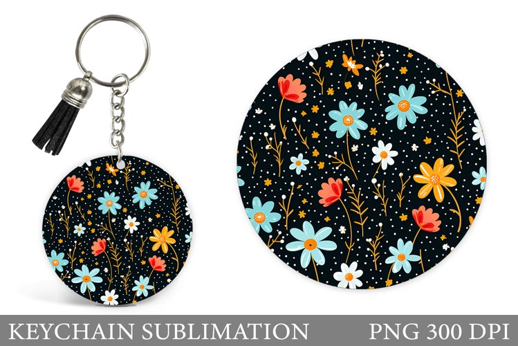 Wildflowers Keychain Design. Round Keychain Flowers Template example image 1