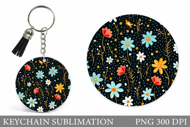 Wildflowers Keychain Design. Round Keychain Flowers Template