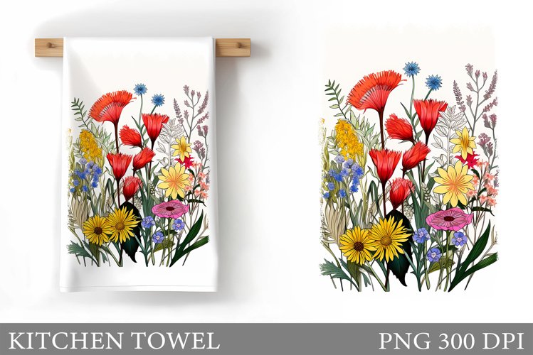Wildflowers Kitchen Towel. Flowers Kitchen Towel Sublimation