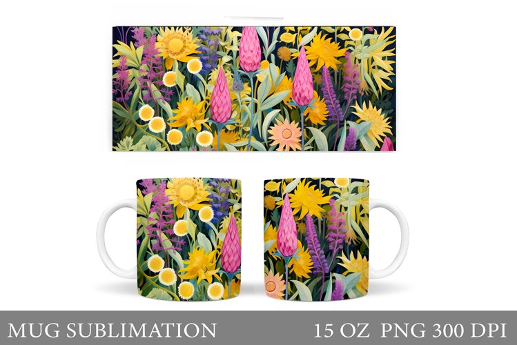 Wildflowers Mug Sublimation. Flowers Mug Wrap Design example image 1