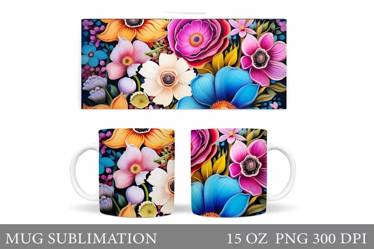 Flowers Mug Wrap Design. Flowers Mug Sublimation