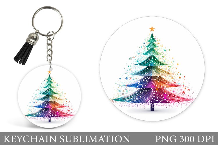 Rainbow Christmas Tree Keychain. Round Keychain Sublimation example image 1