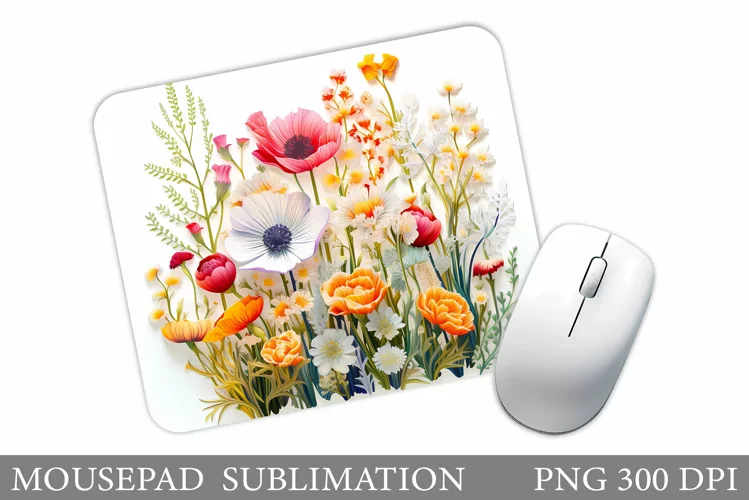 3D Wildflowers Mouse Pad. Flowers Mouse Pad Sublimation