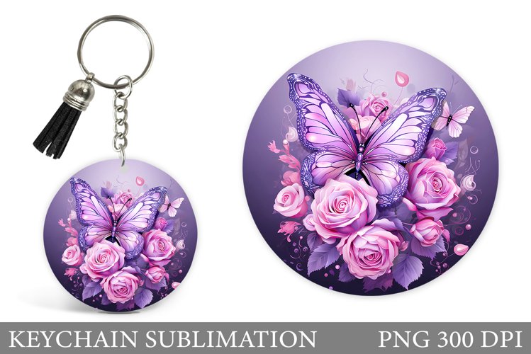 Butterfly Keychain Design. Round Keychain Flowers