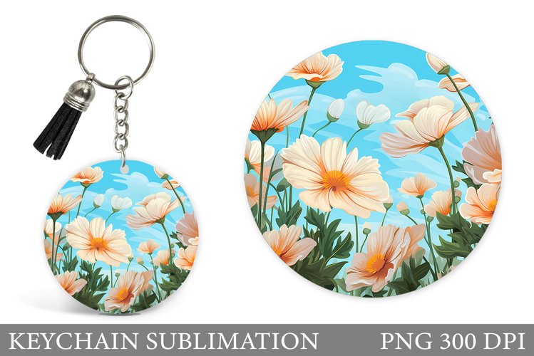Flowers Keychain Design. Round Keychain Flowers Sublimation