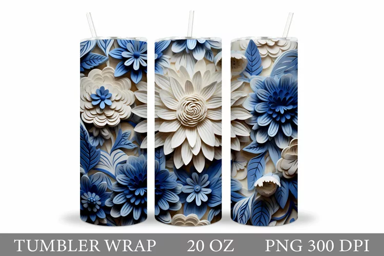 3D Flowers Tumbler Design. Flowers Tumbler Wrap Sublimation