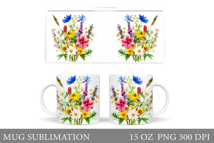 Wildflowers Mug Design. Floral Mug Sublimation example image 1