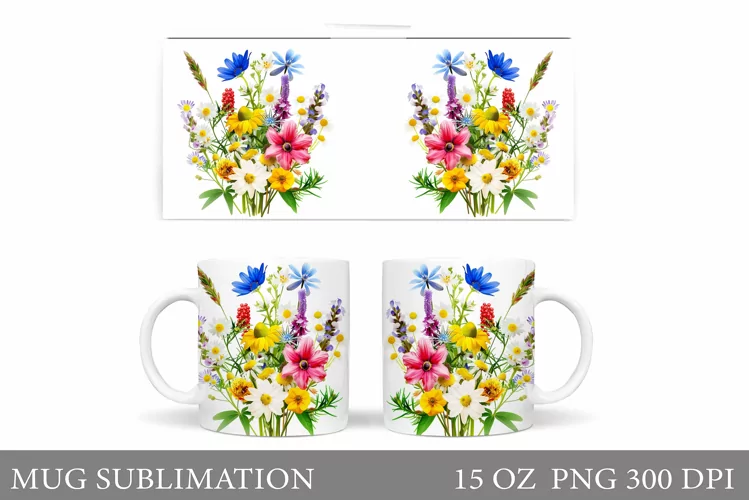 Wildflowers Mug Design. Floral Mug Sublimation