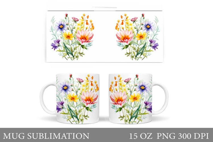 Wildflowers Mug Sublimation. Flowers Mug Wrap Template example image 1