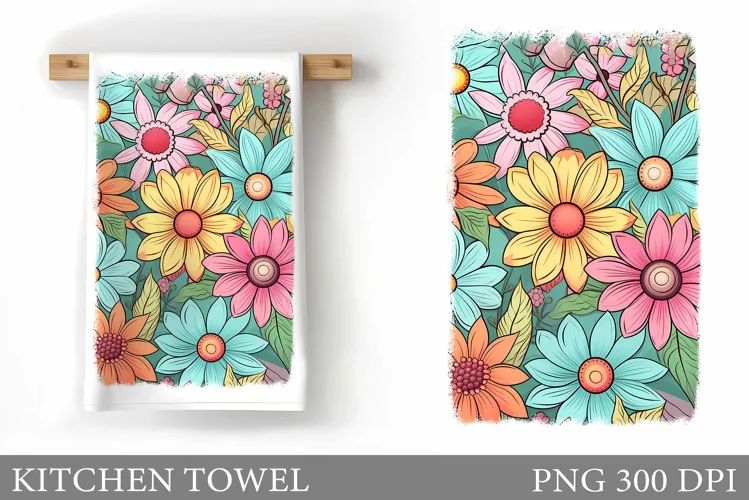 Daisy Flowers Kitchen Towel. Kitchen Towel Sublimation