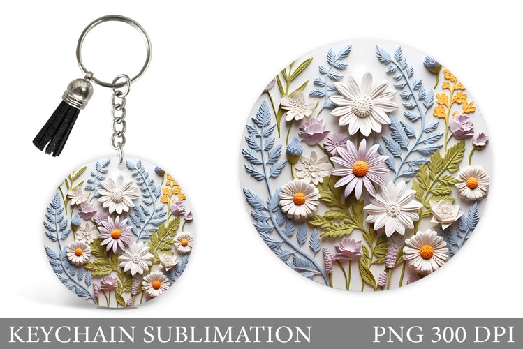 Flowers Keychain Sublimation. 3D Flowers Keychain Design example image 1