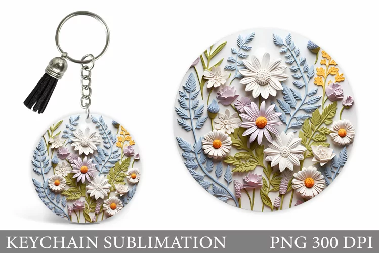 Flowers Keychain Sublimation. 3D Flowers Keychain Design