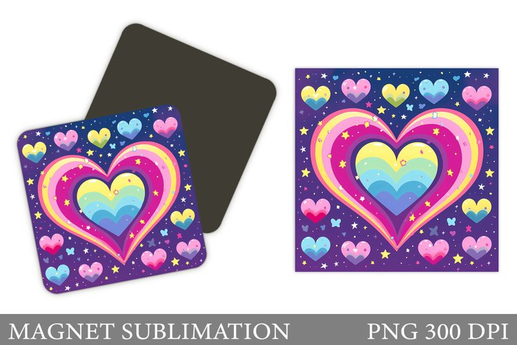 Hearts Magnet Sublimation. Rainbow Hearts Magnet Design