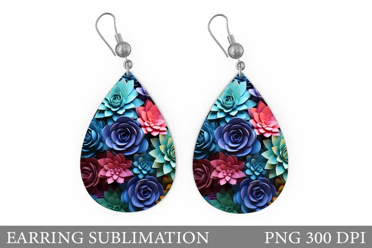 Succulents Earring Design. Flowers Earring Sublimation