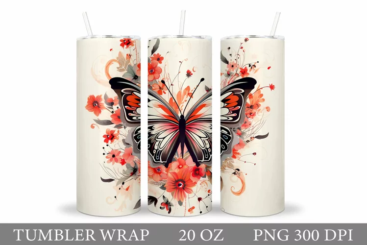 Butterfly Tumbler Design. Flowers Tumbler Sublimation