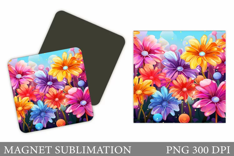 Flowers Square Magnet Design. Flowers Magnet Sublimation