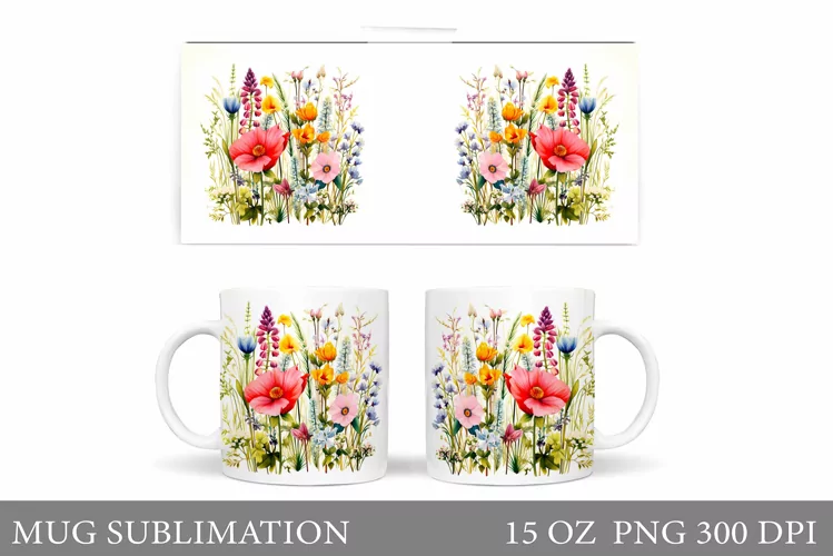 Flowers Mug Wrap Sublimation. 3D Flowers Mug Design