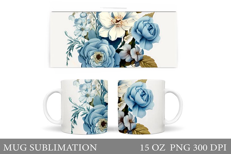 Flowers Mug Sublimation. Vintage Flowers Mug Wrap Design example image 1