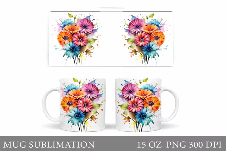 Gerbera Flowers Mug Design. Flowers Mug Sublimation