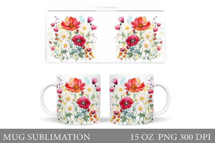 Flowers Mug Wrap Sublimation. Summer Mug Wrap Design