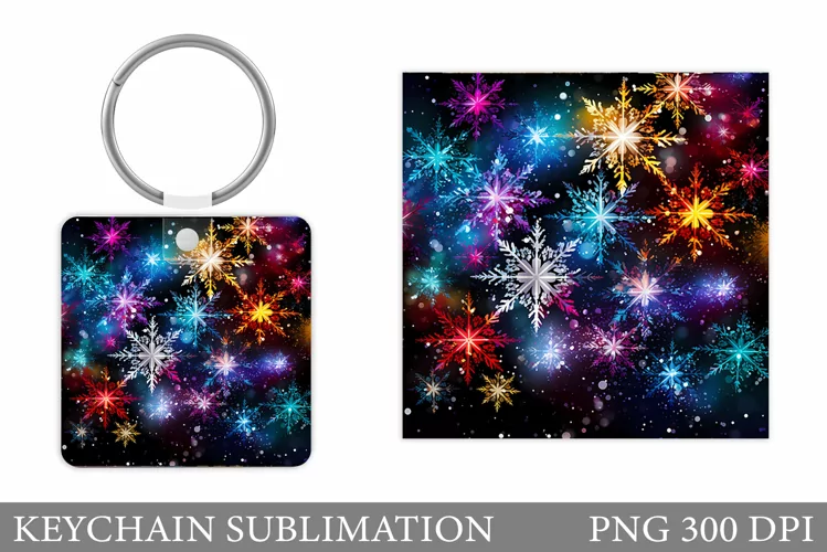Shimmer Snowflakes Keychain. Snowflakes Keychain Sublimation