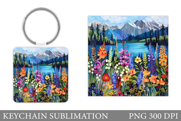 Wildflowers Keychain Design. Square Keychain Flowers example image 1