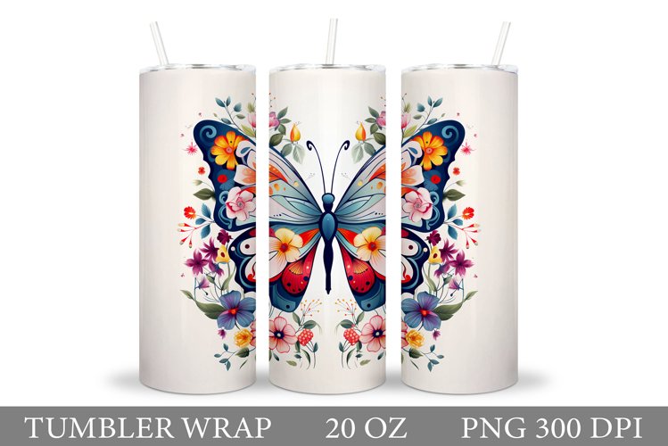 Butterfly Tumbler Sublimation. Flowers Tumbler Wrap Design