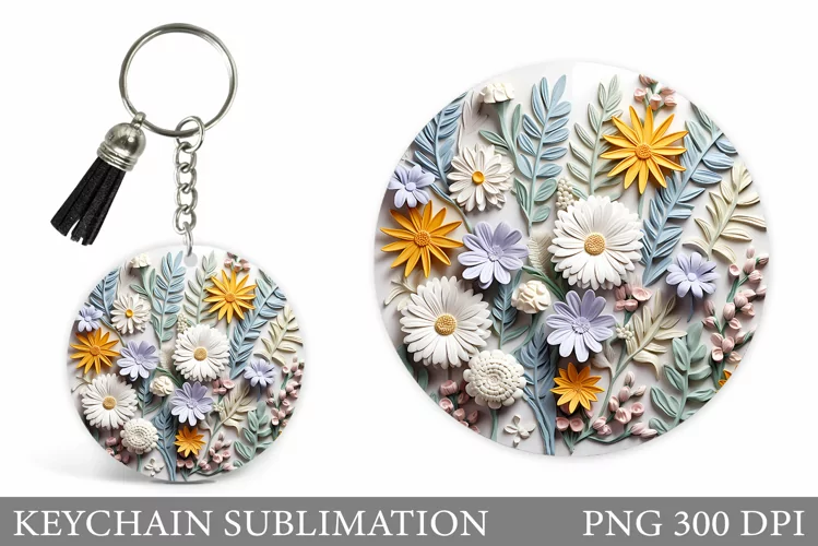 3D Flowers Keychain Sublimation. Wildflowers Keychain Design