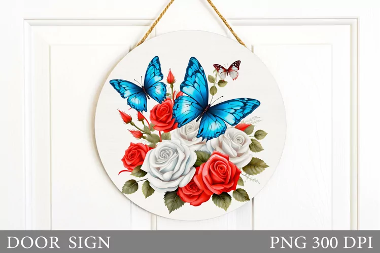 Butterfly Door Sign Sublimation. Roses Door Sign Design