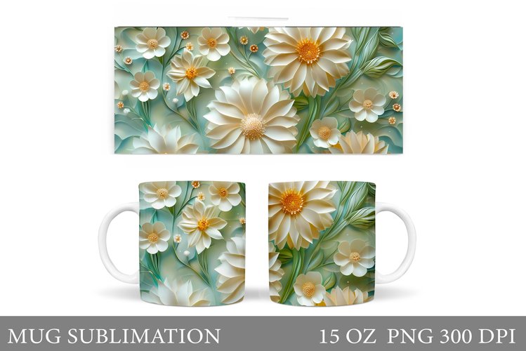 Flowers Mug Wrap Sublimation. 3D Flowers Mug Design