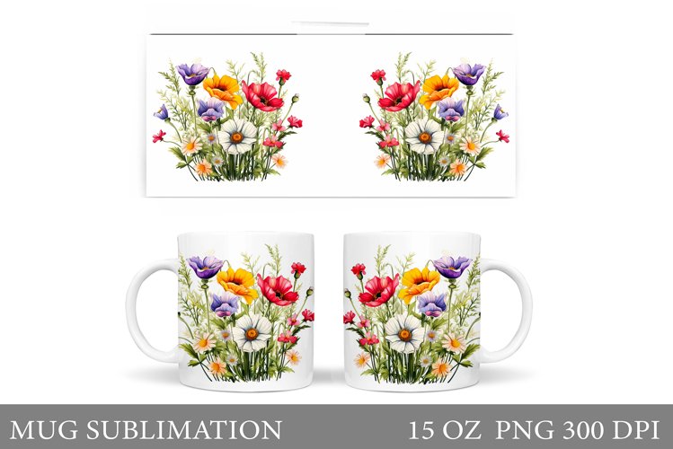 Wildflowers Mug Design. Floral Mug Sublimation example image 1
