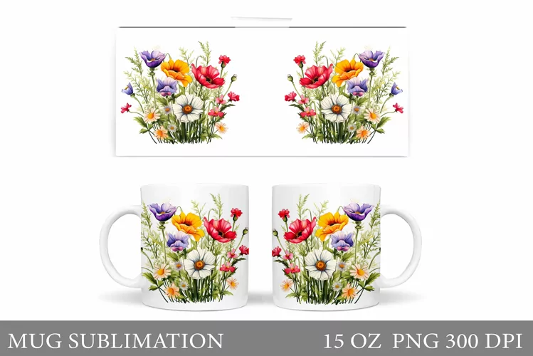 Wildflowers Mug Design. Floral Mug Sublimation