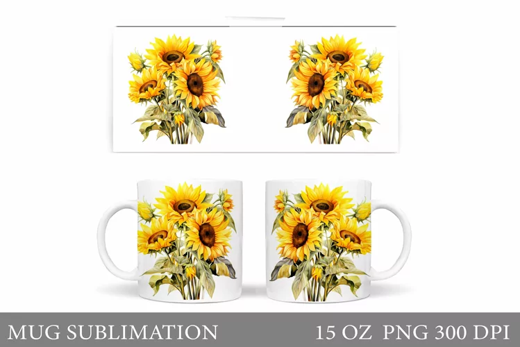 Sunflowers Mug Sublimation. Flowers Mug Wrap Design