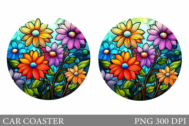 Rainbow Flowers Car Coaster. Flowers Car Coaster Sublimation