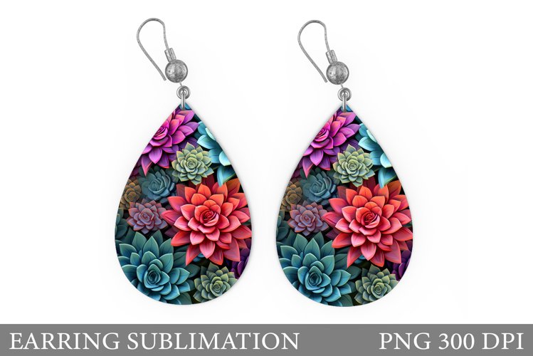Succulents Earring Design. Flowers Earring Sublimation
