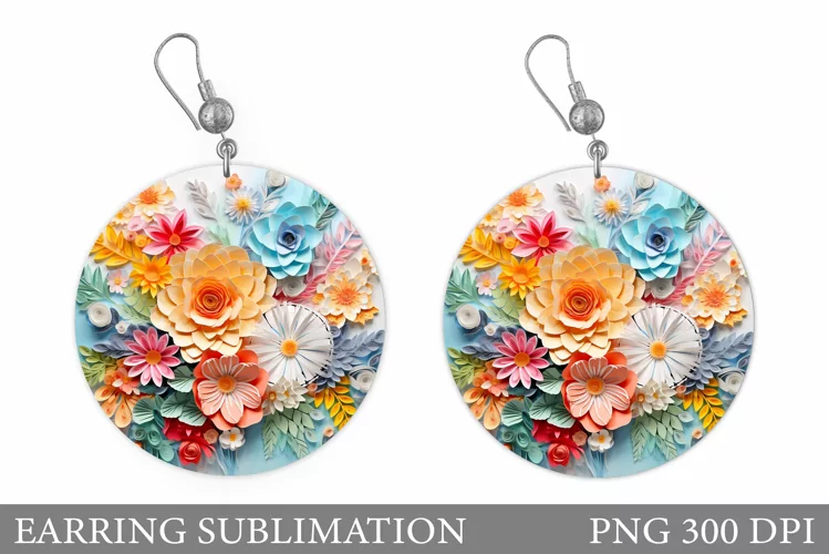 Flowers Earring Sublimation. Flowers Round Earring Design