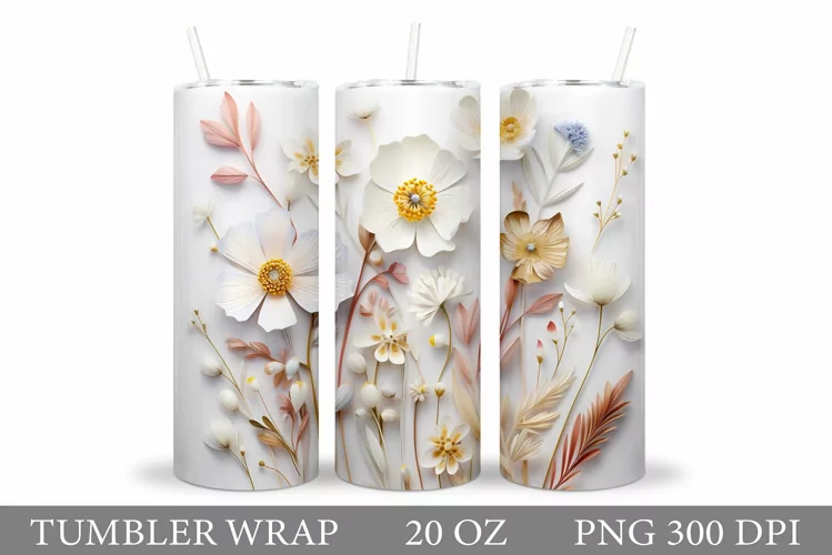 Flowers Tumbler Design. 3D Flowers Tumbler Wrap Sublimation