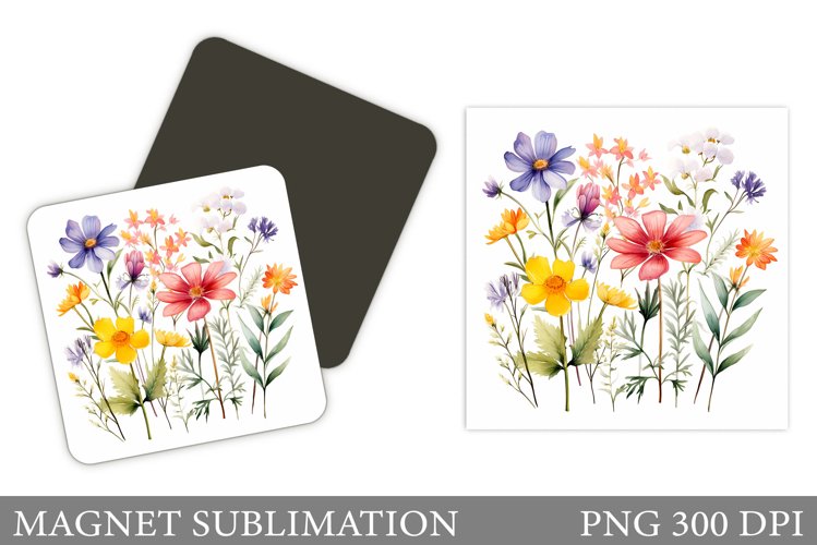 Flowers Square Magnet Design. Wildflowers Magnet Sublimation example image 1
