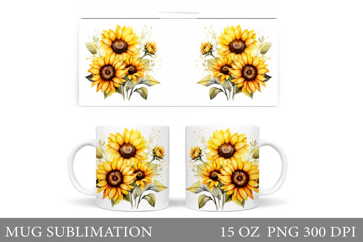 Sunflowers Mug Sublimation. Flowers Mug Wrap Design example image 1