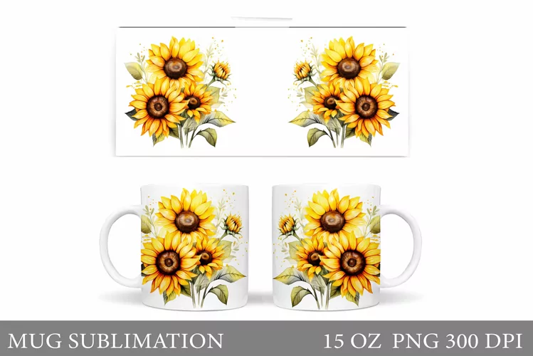 Sunflowers Mug Sublimation. Flowers Mug Wrap Design