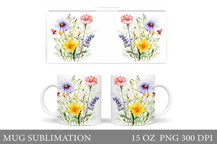 Wildflowers Mug Sublimation. Flowers Mug Wrap Design example image 1